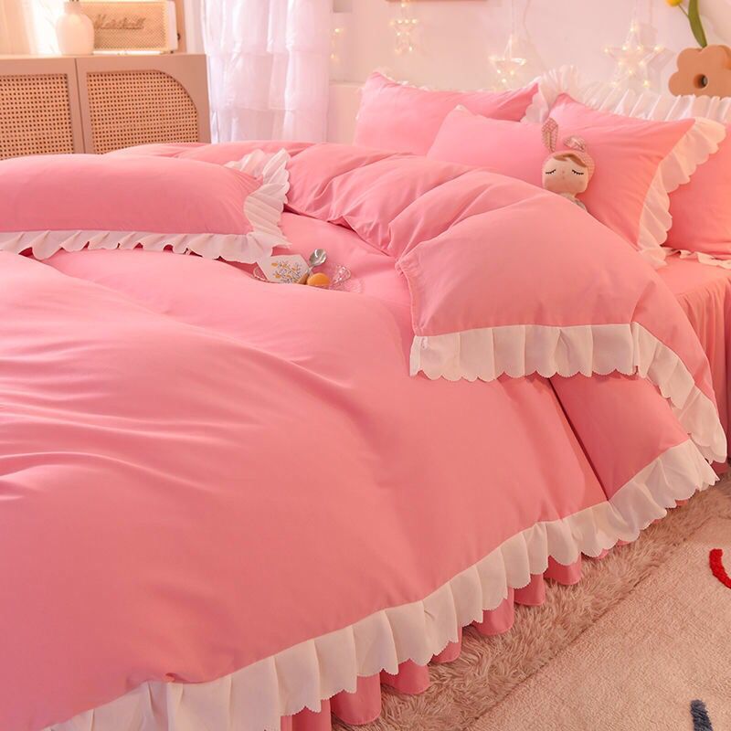 Princess Room  Solid Color 4Pcs Luxury  Cotton Bed..